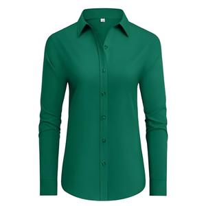 siliteelon Womens Button Down Dress Shirts Long Sleeve Women Work Shirts Regular Fit Cotton Button Down Shirts for Women, Green, Size: M