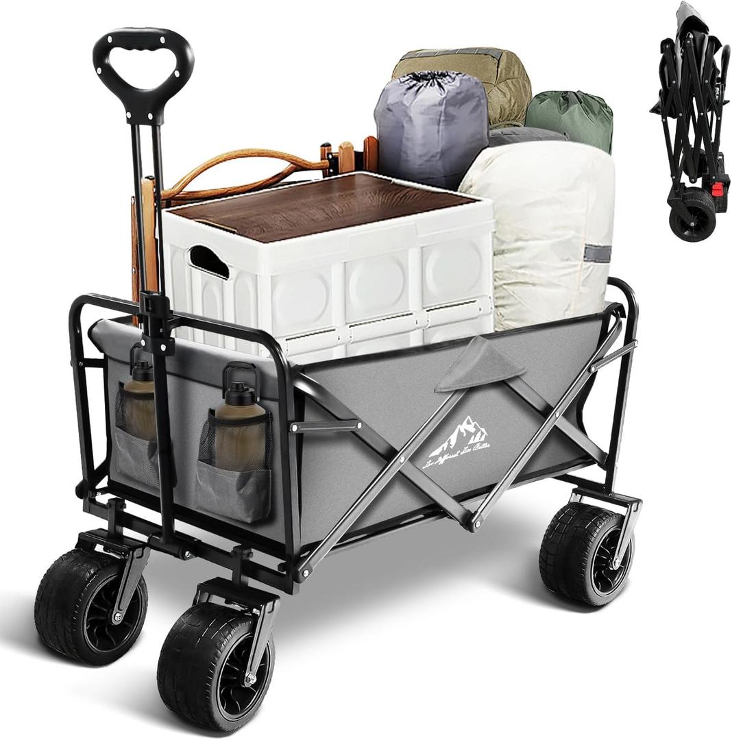 Foldable Wagon Cart, Collapsible Wagon Cart, 300lbs Folding Utility Wagon with All-Terrain Wheels, Collapsible Wagon for Gardening, Camping, Beach, Outdoor Use, Gray (38 x 23.5 x 38")