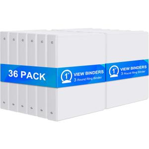 ViVin 1 Inch Binders 3 Ring, Sturdy 3 Ring Binder, 36 Pack Bulk, White