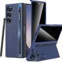 Maxdara for Samsung Z Fold 6 Case, with S Pen Slot & Privacy Tempered Glass Screen Protector & Hidden Kickstand, Support Wireless Charging Phone Cover for Galaxy Z Fold 6 5G, Blue (Privacy Screen)