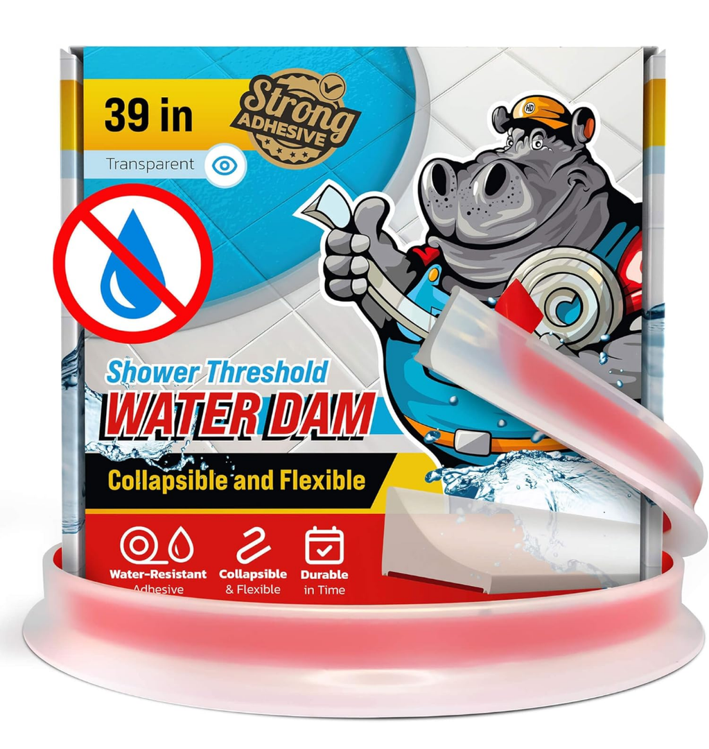 Shower Threshold Water Dam Barrier 39" - Transparent Collapsible Shower Water Blocker - Guard for Walk in Shower - Water Guard Stopper for Floor - Shower Door Water Blocker by Hippo Dam