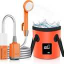 Portable Shower for Camping, Rechargeable Camping Shower Pump with 5 Gallons Collapsible Bucket & LED Light, Electric Outdoor Camp Shower Portable Shower Pump Camping Hiking (5.9 ft Hose)