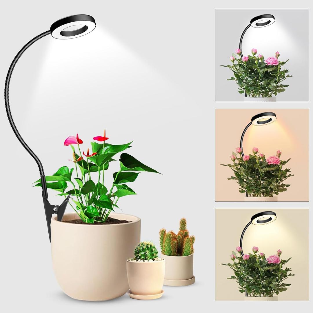 Wolezek 2 in 1 Grow Lights for Indoor Plants, 3 Colors Plant Lights for Indoor Growing with 360 Gooseneck, 48 LEDs Full Spectrum Plant Grow Lights Indoor, 6/12/16H Timer, 5 Brightness, Black 1 Pack