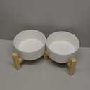 OniAnt Elevated Dog Bowls Ceramic, 30.4 oz Dog Food and Water Bowl Set with Wood Stand, Double Raised Pet Feeding Station for Puppy & Cats - Non-Slip Medium Pet Dishes Dishwasher Safe - White (3.7 CUPS)