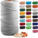 Macrame Cotton Cord 5mm x 109 Yards, ZUEXT 100% Natural Handmade Colorful 4 Strands Twisted Braided Cotton Rope for Wall Hanging Plant Hangers Gift Wrapping Tapestry DIY Crafts(100m, Light Grey)