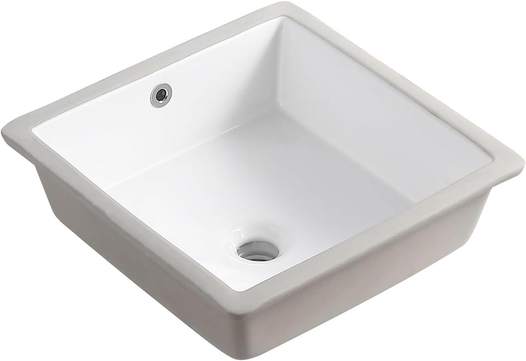 16 Inch Small Square White Undermount Bathroom Sink 16.15" x 16.15" Vanity Under Counter Basin Porcelain Rectangle Vessel Sink for Tiny Place Opening Size 14.17" x 14.17" Lavamanos Para Baos KINGWONG