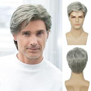Baruisi Men Wigs Short Gray Synthetic Heat Resistant Natural Halloween Cosplay Hair Wig (grey)