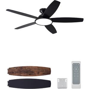 VONLUCE Ceiling Fans with Lights, 52 Inch Ceiling Fan and Remote, Full-spectrum LED Light, 3CCT, 6-Speeds Noiseless Reversible DC Motor, Modern Ceiling Fan for Farmhouse Bedroom Indoor, Black