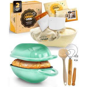 CRUSTLOVE Loaf Pan for Bread Baking - incl. Sourdough Bread-Baking Supplies like Banneton Bread-Proofing Basket - 2QT Enameled Oval Cast Iron Dutch Oven, Bread-Oven, Sour Dough Bread-Baking-Pan Tools