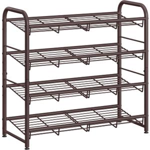 SONGMICS Stackable Shoe Rack, 4 Tier Metal Shoes Rack Storage Shelf, Holds up to 16 Pairs Shoes, Adjustable Slanted Shelves Tower Organizer for Closet Entryway Small Spaces, Bronze