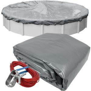 Robelle 28 ft Industrial Ultra Winter Pool Cover for Above Ground Pools | Gray Pool Cover, 4 ft Overlap (32ft Cover Size), Solid 14 x 12 Scrim, 4.5 oz/yd2, 152 GSM