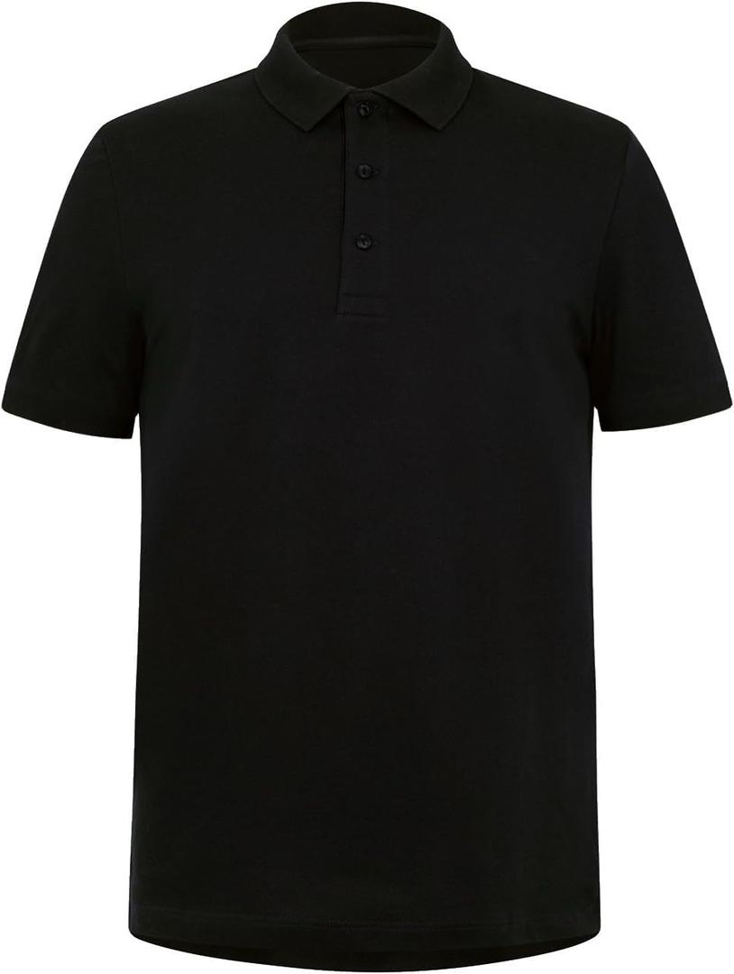 Men's Short Sleeve Solid Stretch Cotton Pique Polo Shirt (X-Large, Black)