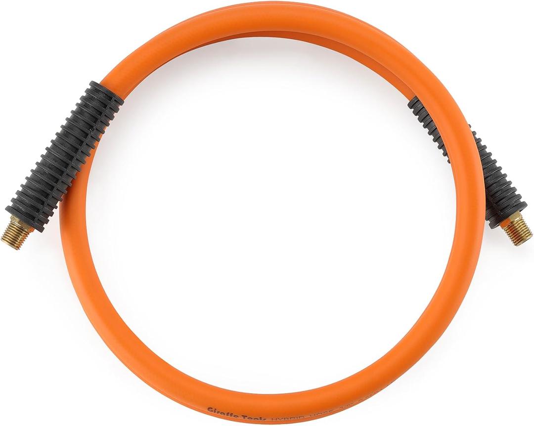 Giraffe Tools Air Hose, 3/8 inch x 6 ft Air Compressor Hose, 1/4 in. MNPT Fittings, Hybrid 300 PSI, Kink Resistant, Lightweight Lead-in Air Hose, All-Weather Flexibility, Orange