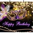 MEHOFOND 7x5ft Masquerade Happy Birthday Party Backdrop Purple Mask Glitter Background Adult Mardi Gras Dress-up Party Decoration Crystal Feather Decor Evening Party Photo Booth Props
