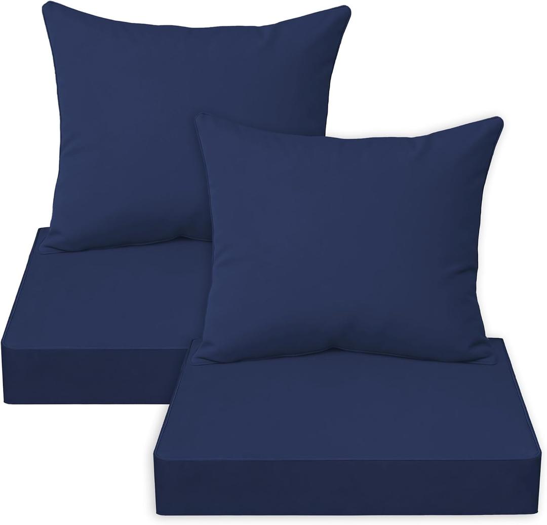 Outdoor Deep Seat Cushion Set,24x24 Inch Chair Cushions Set of 2,Rocking Chair Pad Fade Resistant Patio Cushions with Removable Cover Deep Seat Back Cushion with Straps for Chair Sofa Couch Navy
