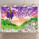 ChromaVerse 8X6FT He is Risen Easter Backdrop Spring Flowers Cross Theme Photography Background Festival Party Decoration Banner CV-204