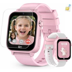 Kipywatch Smart Watch for Kids - Kids Watch with GPS Tracker, Safe Zones Alert Camera, Voice & Video Call, School Mode Parental App, Subscription Required - Extra White Strap - Gifts for Girl 3-12