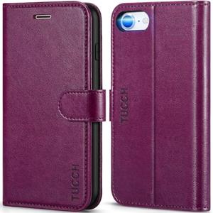 TUCCH Wallet Case for iPhone SE 2022/SE2, iPhone 8/7, PU Leather Credit Card Holder [TPU Interior Protective Case] Stand Folio Flip Cover Compatible with iPhone SE 3/SE 2/8/7, Plum Purple