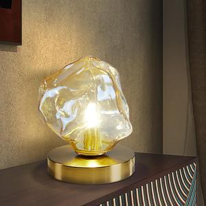 Meefad Modern Glass Table Lamp Ice Cubes Shaped Bedside Nightstand Lamp Small Decorative Night Light for Bedroom Living Room Amber Finish (Gold)