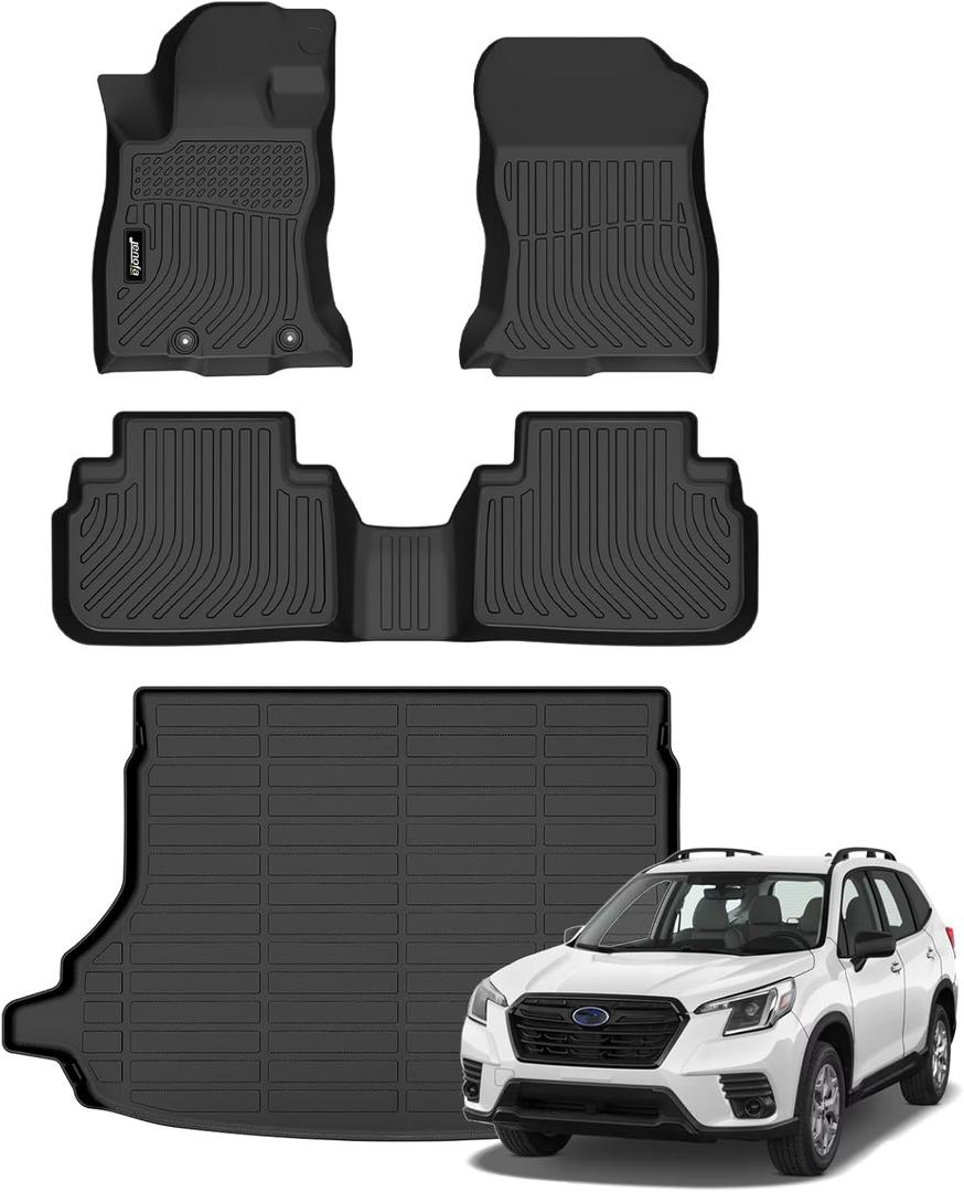 Jenofa-Car Floor Mats & Cargo Liner for Subaru Forester 2019-2024 All Weather Floor Mats Set Custom for Subaru Forester Full Set Waterproof Durable Floor Liners for Forester Accessories Black