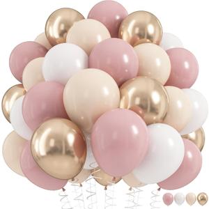 Nude Dusty Pink Balloons Set, 60Pcs 12 Inch Retro Blush Pink Apricot Helium Balloon with Beige White Champagne Gold Latex Neutral Balloons for Birthday Wedding Baby Bridal Shower Party Decorations