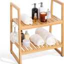 VVW 21.6 Inch Bamboo Shower Bench Seat Chair Stool with Arms for Inside Shower, Heavy Duty Spa Bath Chair with 2 Movable Hooks, Non-Slip Feet for Bathroom Accessories (Beige)