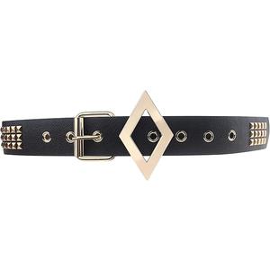 Coolcoco Black Leather Gold Studded Belt with Metal Buckle for Women Girls Cosplay Accessory Outfit, Fit From 35" to 43"