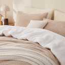 Andency Queen Comforter Set Khaki (90"x90"), Soft Fluffy Reversible Thick Fleece Bedding Set, Faux Fur Sherpa 3-Piece Bed Comforter Sets with 2 Pillowcases