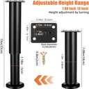 4 PCS Adjustable Furniture Legs, 7.08-13 Inch Heavy Duty Metal Support Legs for Bed, Sofa, Cabinet, Table, Black
