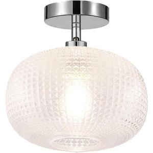 Semi Flush Mount Ceiling Light Fixture,Globe Glass Ceiling Fixture,Hallway Light Fixtures,Industrial Close to Ceiling Mount,Vintage Ceiling Lamp,Farmhouse Lighting for Bathroom Entryway Bedroom Porch (Chrome)