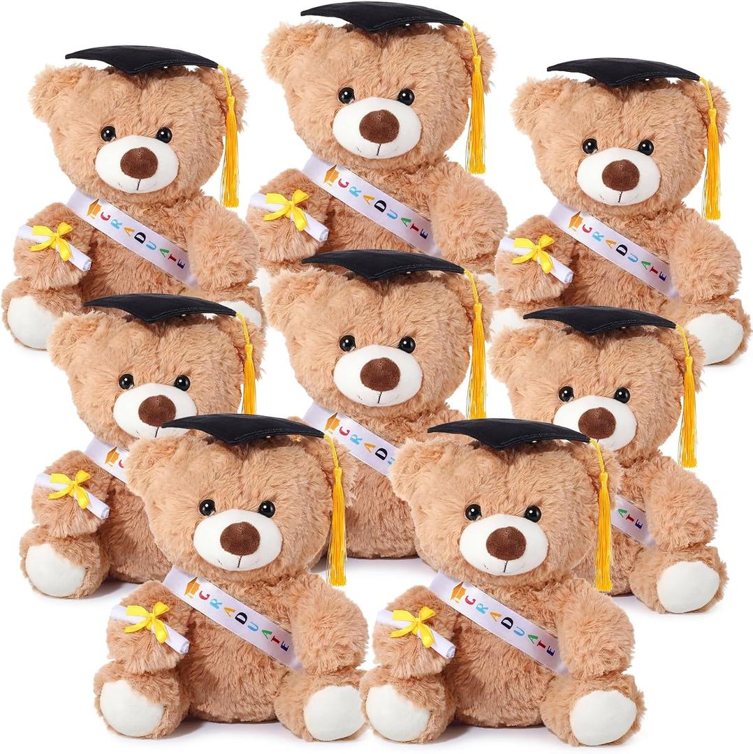 Jenaai 8 Pcs 10 Inch Kindergarten Graduation Bear Bulk Teddy Bear with Cap Sash Diploma, Class of 2026 End of Year Gift for College Senior Elementary Preschool School Classroom Party