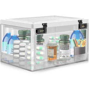 Extra Large Lock Box for Medication Safe, Medicine Lockable Storage Box with Code, Phone Lock Boxes for Video Games, Box with Combination Lock for Snacks/Food, Locking Cabinet for Home/Office (Clear)