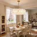 30.3'' Cloud Glass Chandelier Modern, Gold Chandeliers Elegant, Dimmable 8-Light Pendant Ceiling Light Fixture for Girls Room Bedroom Dining Living Room Foyer Kitchen Entryway