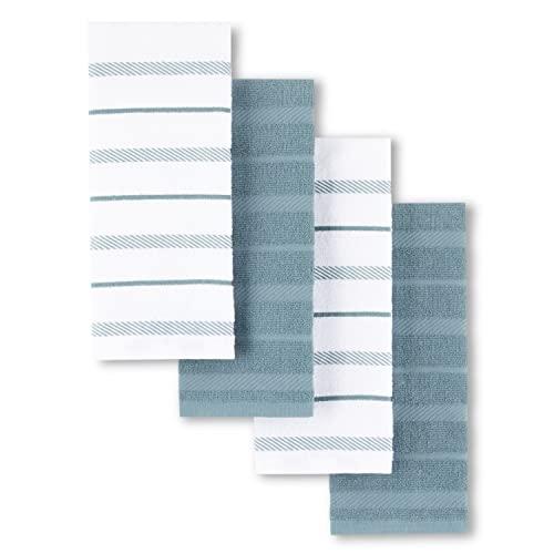 KitchenAid Albany Kitchen Towel 4-Pack Set, Fog Blue/White, 16"x26"