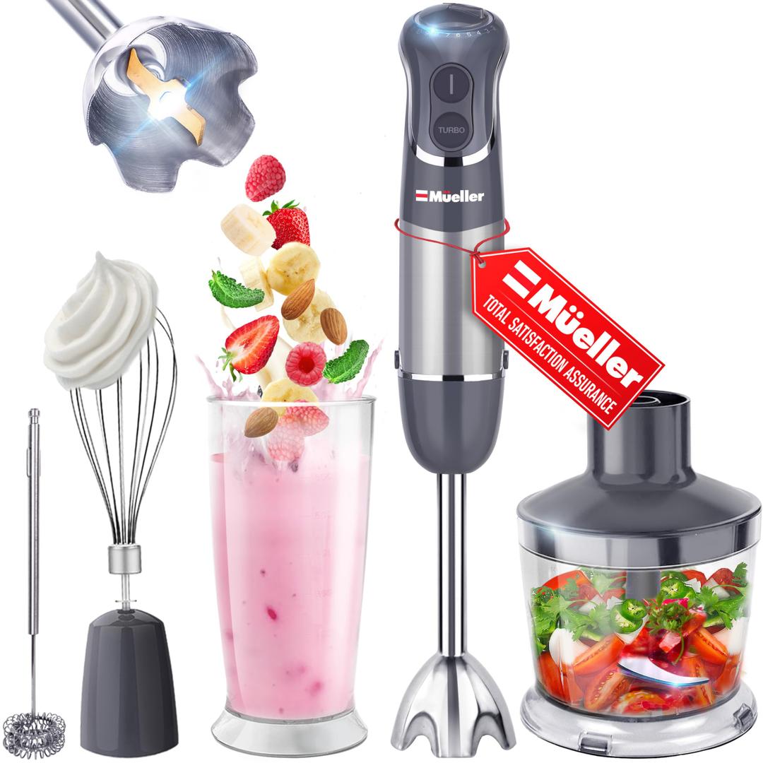 Mueller Hand Blender, 800W 12 Speed and Turbo Mode - Silver