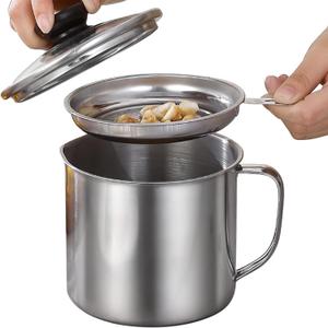 Stainless Steel Grease Containerwith Fine Mesh Strainerfor Kitchen Storing Frying Cooking Grease1.3L