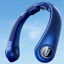 Portable Neck Fan With LED Display, Hands-free 5 Speeds Cooling, Neck Support, Lightweight, Battery Operated, Personal Bladeless Fan Rechargeable, Gift for Women Men, Hot Flashes, Travel, Camping (Dark Blue)