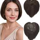 QUEENTAS Brown Hair Topper for Women with Thinning Hair Pieces 6"*6"Large Coverage 3603D Cover Silver Synthetic Short Bob with 5 Clips in Wiglets(Brown)