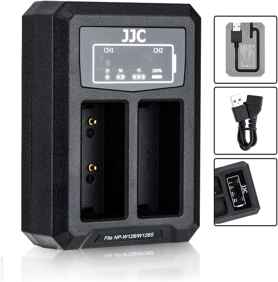 NP-W126 NP-W126S Battery Charger Dual Charger Built-in USB Cable for Fujifilm X100VI X-T50 X-T30 II X-S10 X Half X-PRO3 X-Pro2 X-Pro1 X-T30 X-T20 X-T10 X-T3 X-T2 X100V X100F X-E5 X-E4 X-E3 X-M5 X-T200