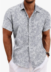 COOFANDY Men's Linen Shirts Short Sleeve Casual Shirts Button Down Shirt for Men Beach Summer Wedding Shirt, 2XL