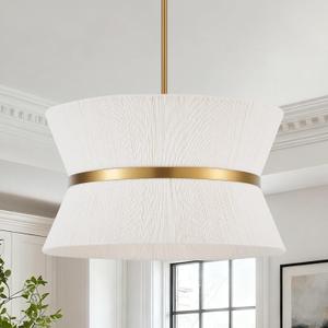18" Hand Woven Boho Chandelier White and Brass Coastal Pendant Light for Living Dining Room Kitchen Island Cottage, UL Listed
