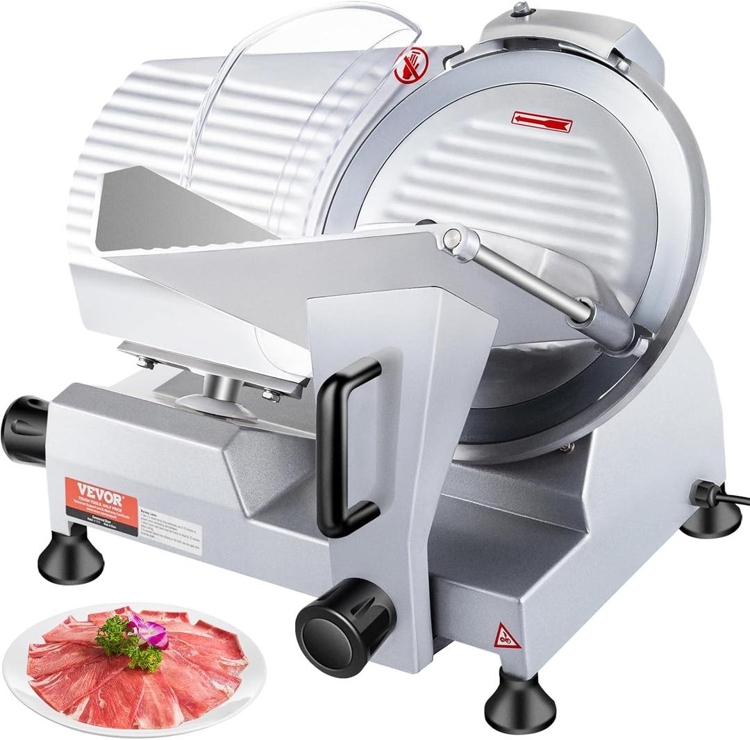 VEVOR Commercial Meat Slicer, 320W Electric Deli Food Slicer, 12 inch Carbon Steel Blade Electric Food Slicer, 350-400RPM Meat Slicer, 0-0.6 inch Adjustable Thickness for Cheese, Veggies, Ham