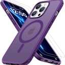 Magnetic for iPhone 13 Pro Case [Compatible with MagSafe]with 2X Screen Protector, Military-Grade Slim Shockproof Phone Cover Translucent Matte Anti-Fingerprint for iPhone 13 Pro 6.1'', Purple