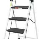 4 Step Ladder, Folding Step Stool with Tool Platform and Anti-Slip Pedal, Sturdy Steel Ladder,Lightweight, Perfect for Home and Kitchen, White