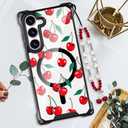 casesszoone for Samsung Galaxy S23 Cherry Case with Wrist Strap [Compatible with MagSafe] Magnetic Clear Four Corners Shockproof Cute Cherries Design Cover for Girls Women Teens Galaxy S23 6.1''
