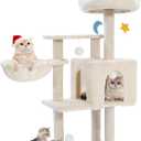 Cat Tree Tower with Metal Frame Hammock, 40'' Cat Trees for Indoor Cats Large Adult, Cat Towers with Scratching Post, Cats Condo Furniture with Cloud Top Perch, Cats Climbing Tower for Kittens(White)