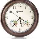 Geevon 14 Inch Retro Wall Clocks Battery Operated with Hygrometer and Thermometer Combo, Silent Wall Clock Non-Ticking Quartz Decorative for Kitchen Living Room School Bedroom