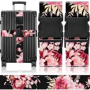 Slohif Luggage Straps for Suitcases Travel Belt Accessories Luggage Connector Identifiers Over Handle with Buckle Unique Nylon Adjustable Strap for Sleeping Bag Car Seat Black(2 Pack)