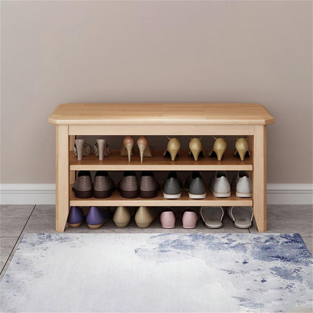 KWOKING Modern Wood Shoe Storage Collection Shape Rectangle Entryway Solid Wood Shoe Rack Household Door Shoe Bench Entrance Porch Indoor Shoe Cabinet Shoe Storage Natural 23.6"L x 11.8"W x 16.5"H