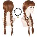 morvally Long Brown Braided Cosplay Wig for Women with Necklace Pigtails Synthetic Hair Wigs for Princess Costume Halloween Party Adult Size (Adult) (Brown Mix Blonde)
